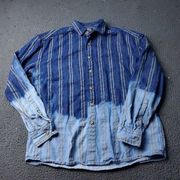 ASOS Ombre Denim Button Shirt Mens XS Extra Small Long Sleeve Blue Y2k - Picture 1 of 10